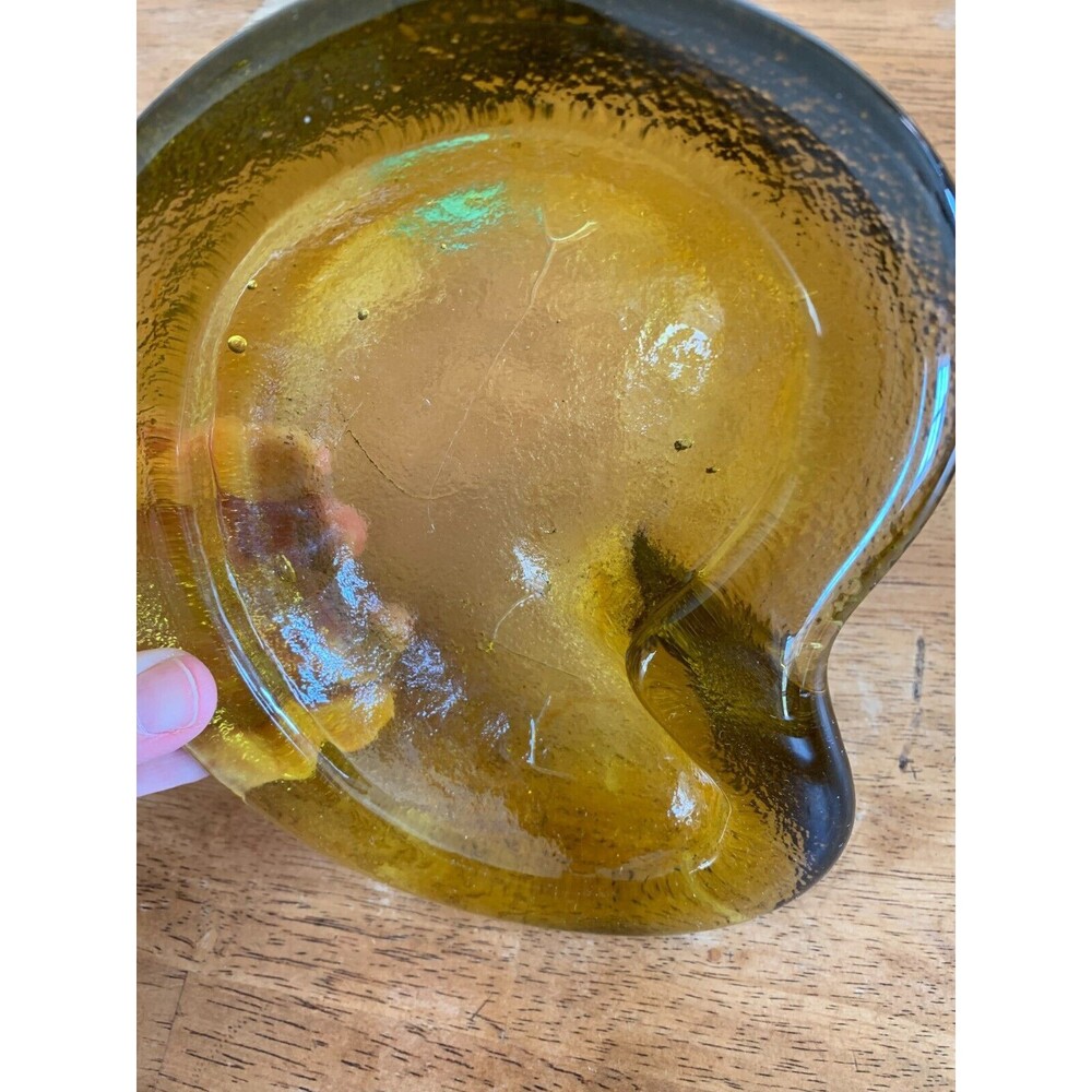 VINTAGE BLENKO amber ART GLASS AMOEBA - KIDNEY SHAPED ASHTRAY BOWL - Picture 3 of 3